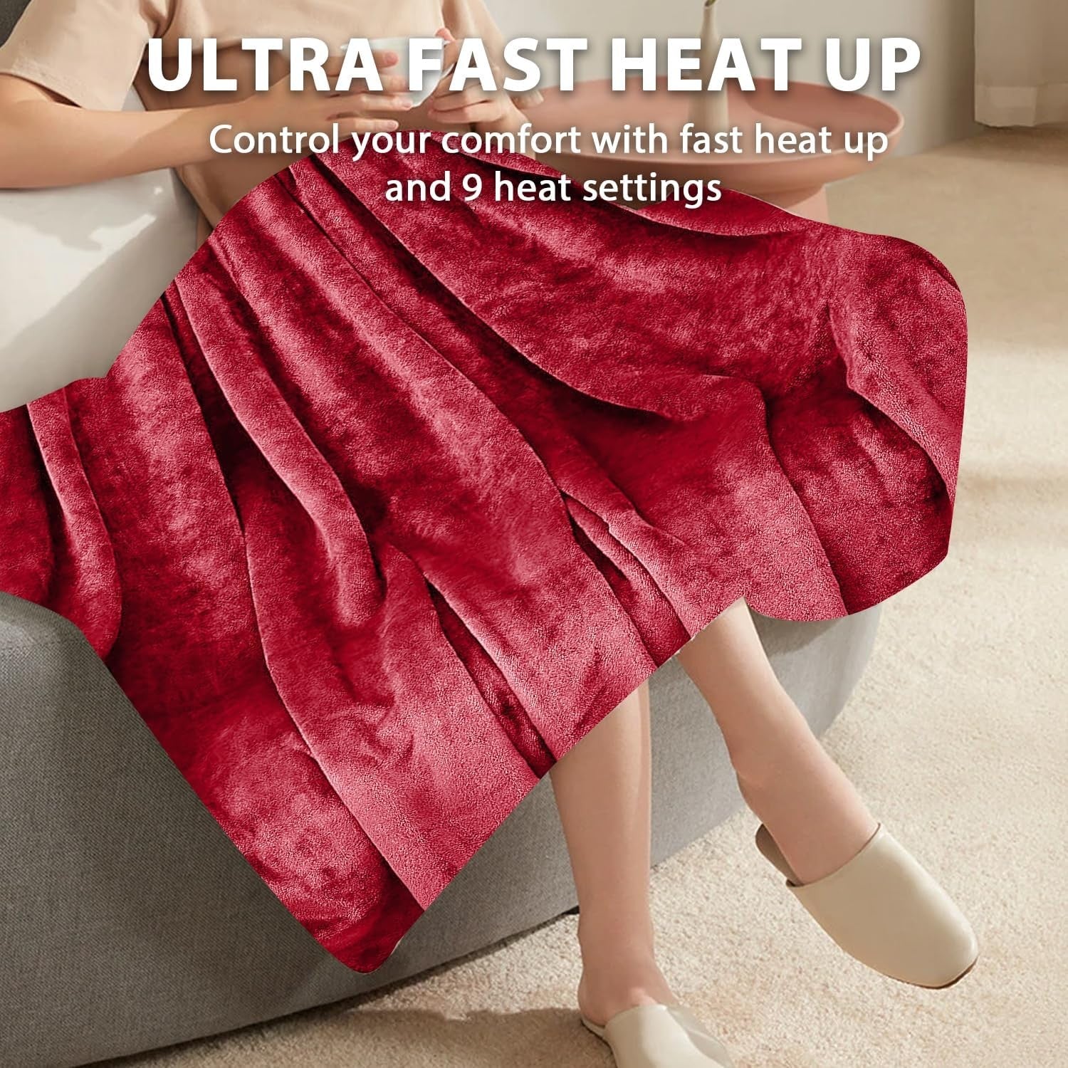 Electric Heated Fleece Throw Blanket 9 Heat Levels Timer Washable 160x130cm