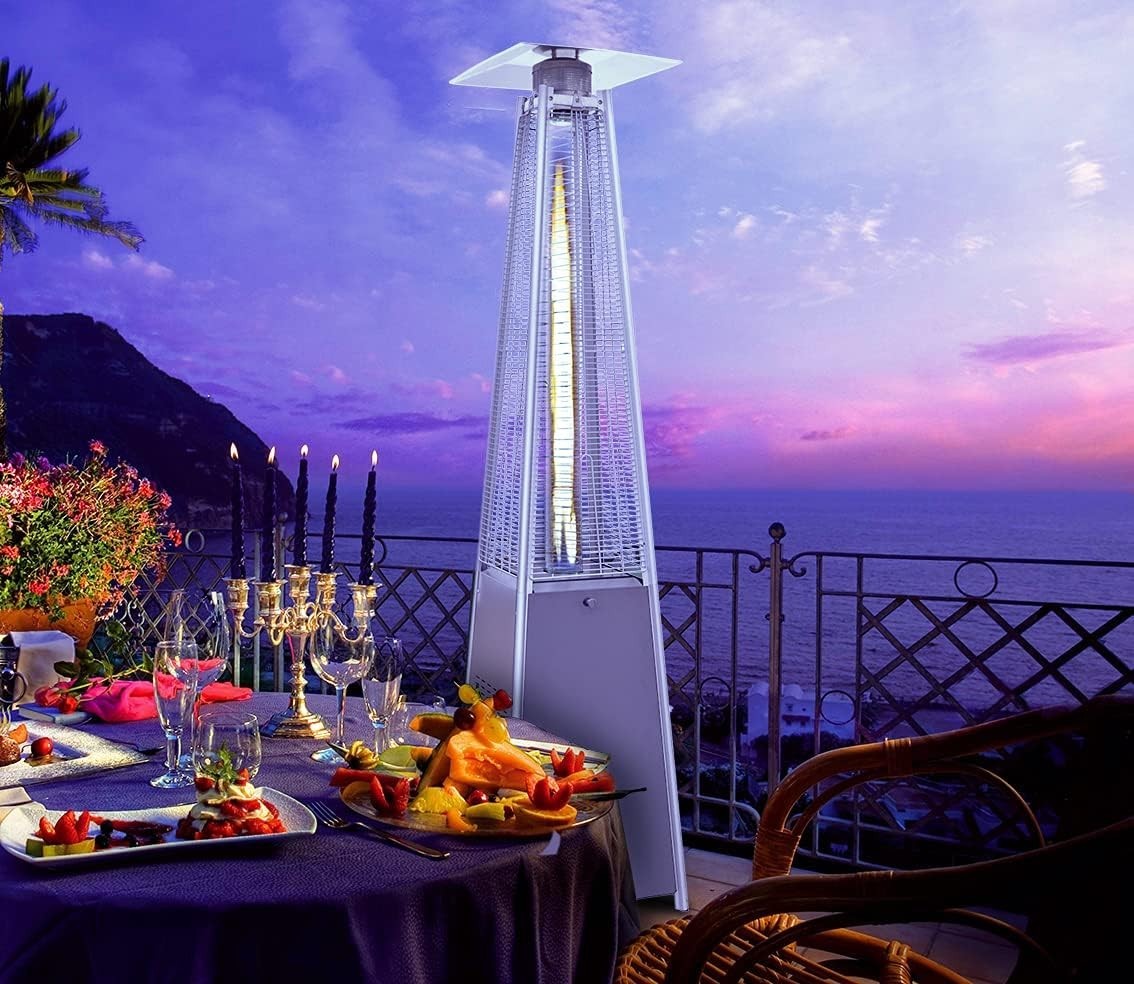 Outdoor Gas Patio Heater Pyramid Flame 13kW Stainless Steel w/ Bluetooth