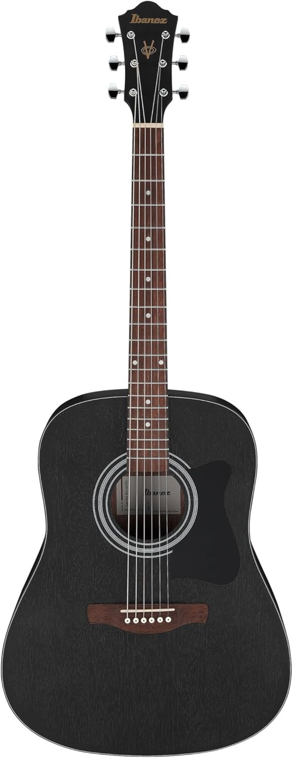 Acoustic Guitar Weathered Black Open Pore Meranti Dreadnought