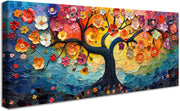 Colorful Tree of Life Canvas Wall Art – Wooden Framed 50x120cm Modern Decor