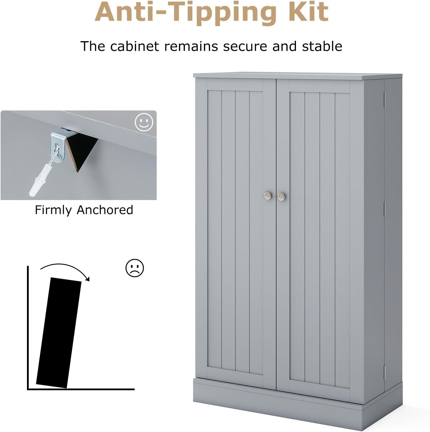 Kitchen Cupboard Pantry Cabinet 17 Shelves 2 Doors Grey Small