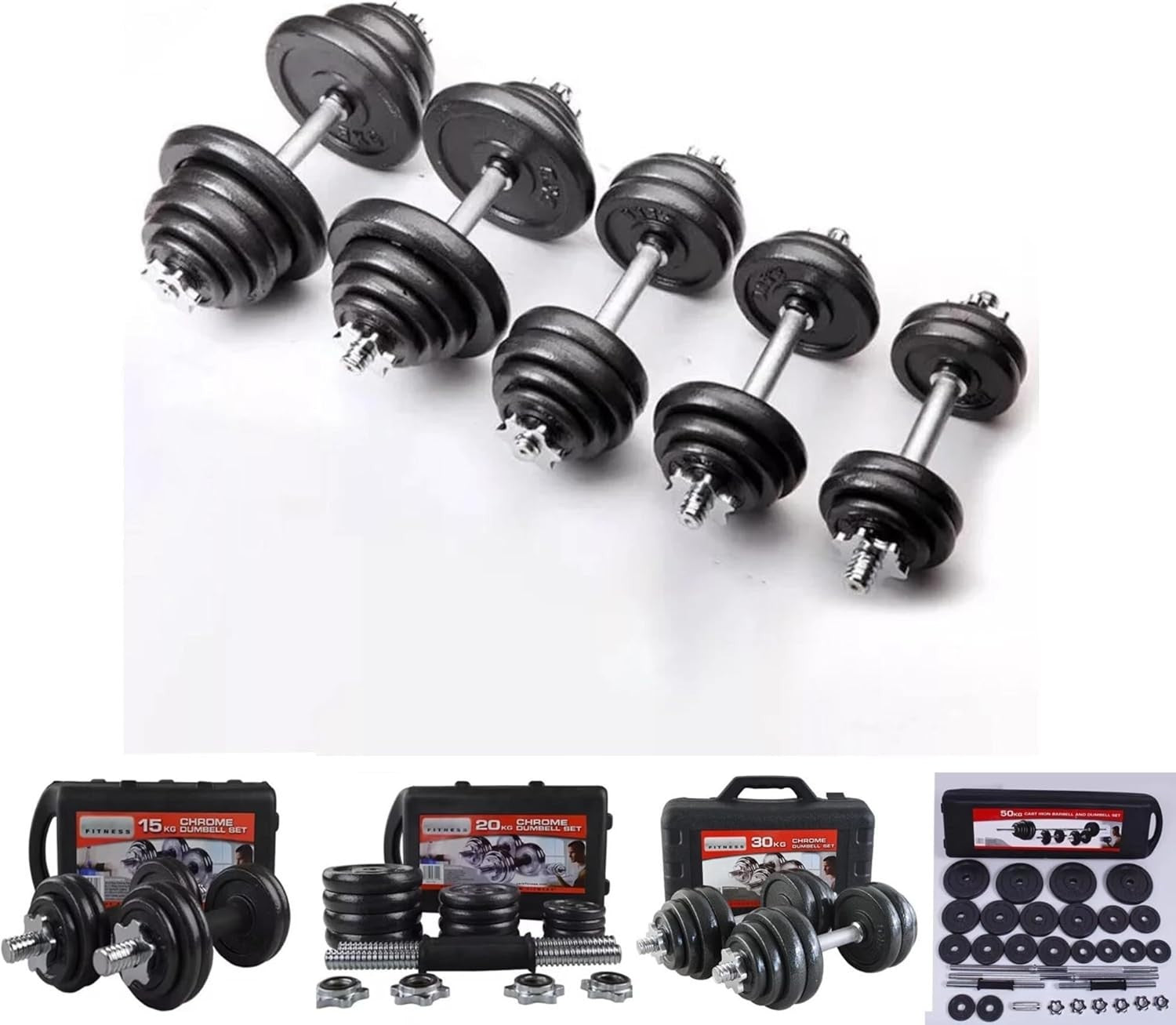 Adjustable Dumbbell & Barbell Set Cast Iron Weights Spinlock Home Gym
