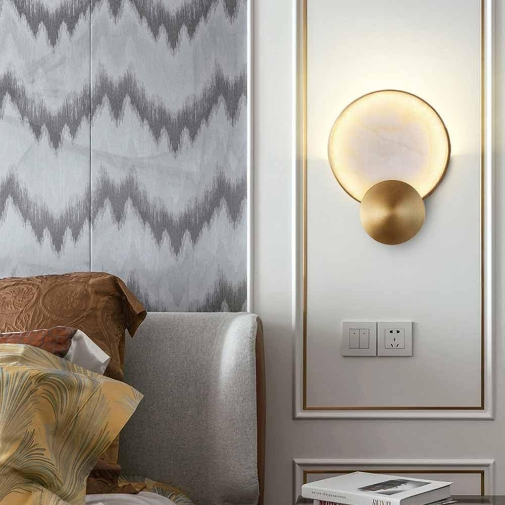 Gold Alabaster Marble Wall Light – Luxury Round Sconce for Hallways