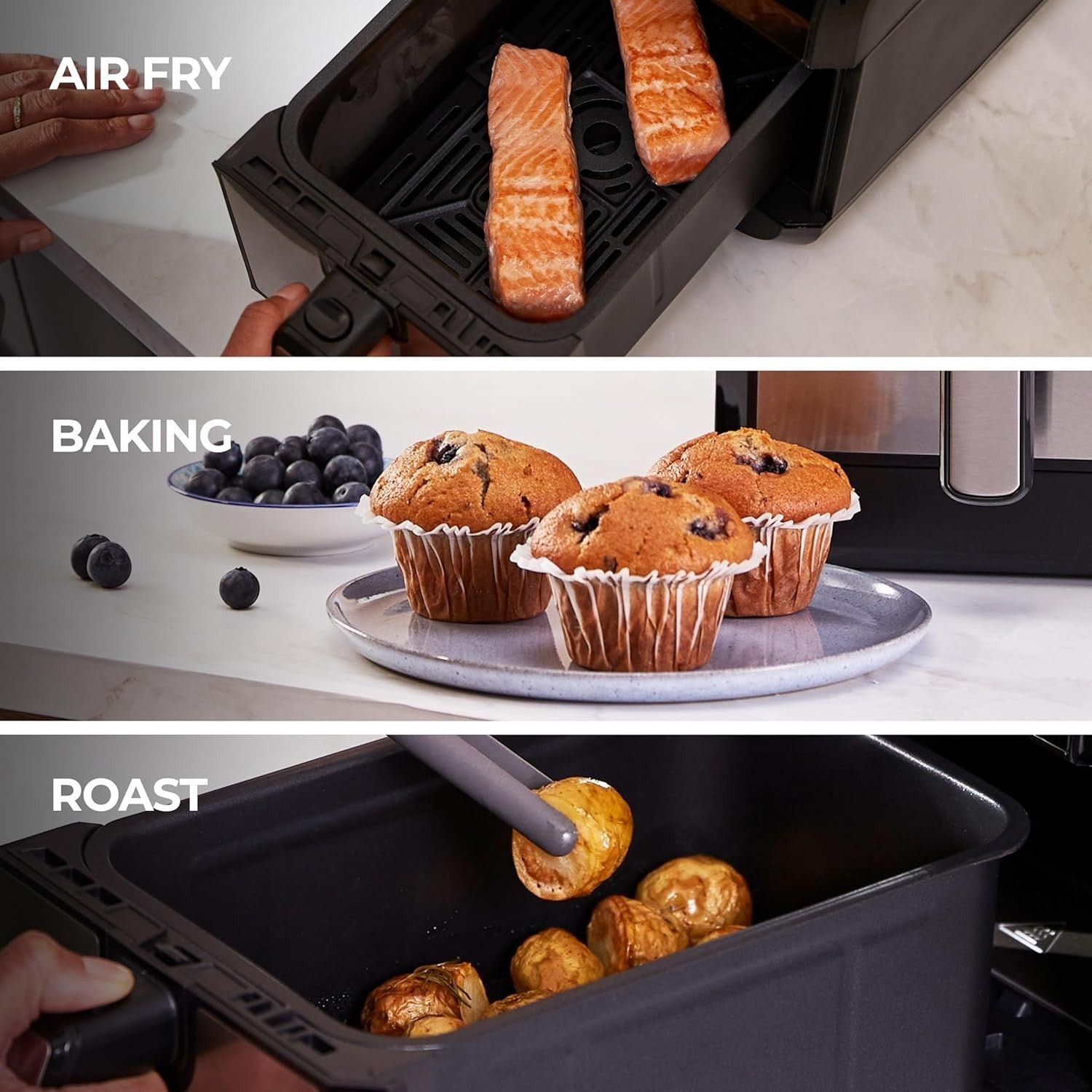 8L Dual Air Fryer with Sync Finish 1700W Max Crisp Twin Basket Cooker 8 Presets