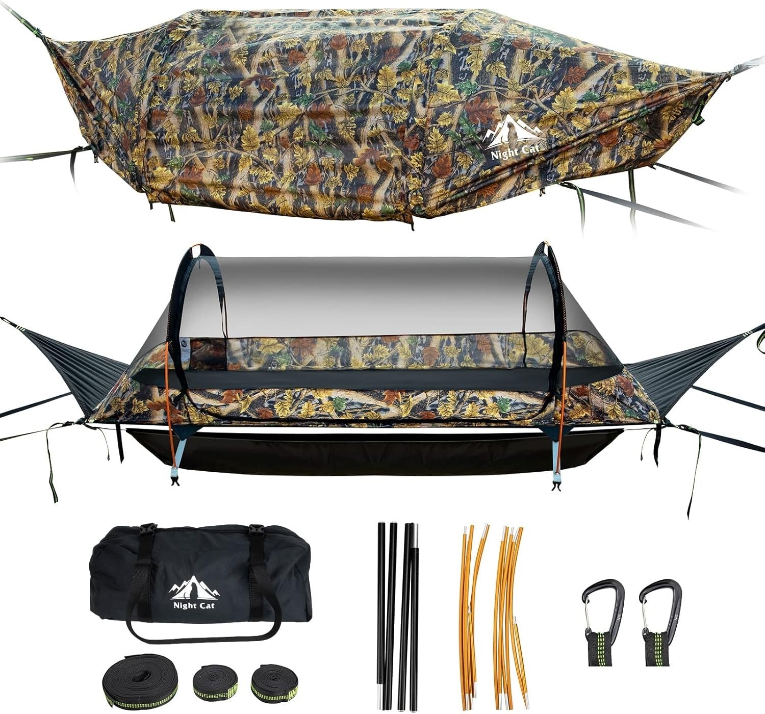Camping Hammock with Mosquito Net & Rainfly – Flat Lay Design for 1 Person