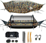 Camping Hammock with Mosquito Net & Rainfly – Flat Lay Design for 1 Person