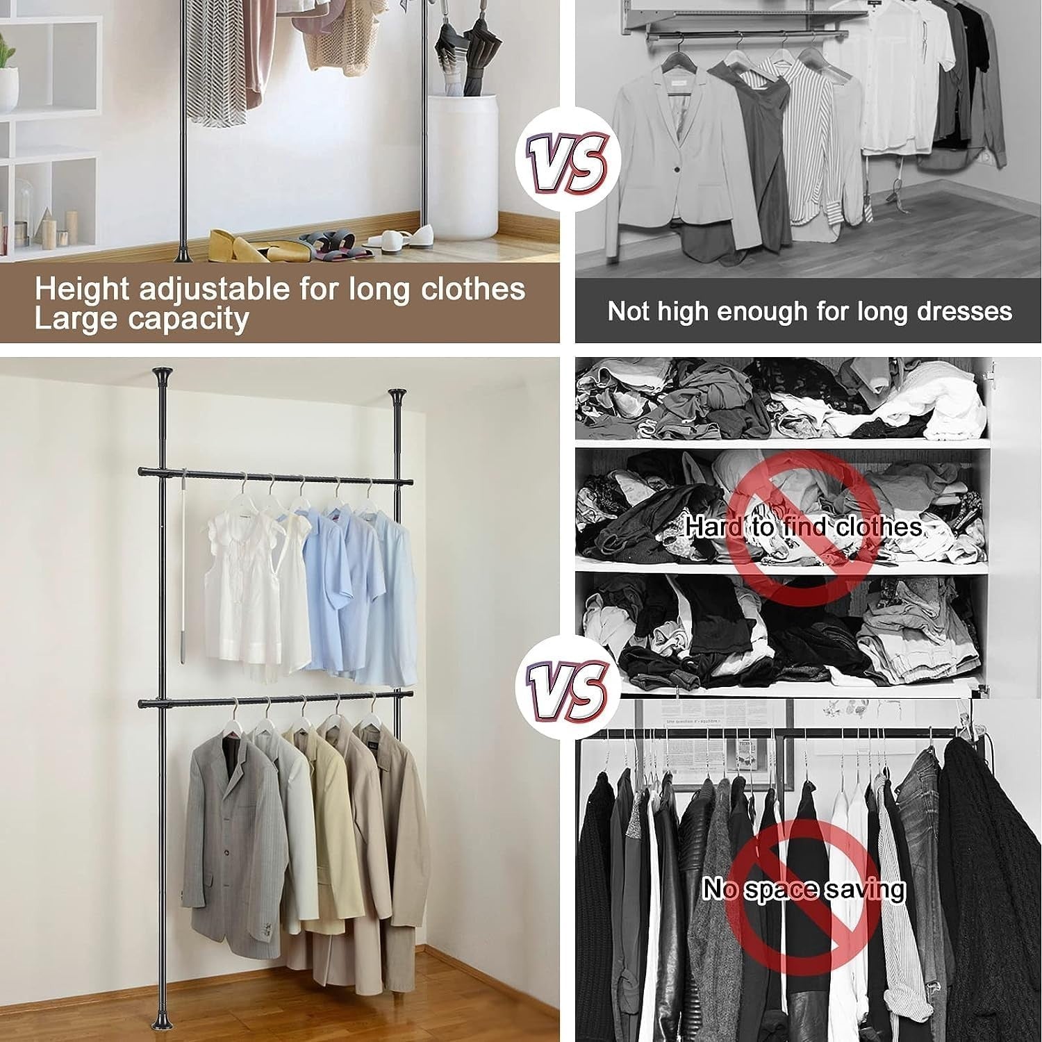 2-Tier Adjustable Clothes Rack Heavy Duty Free Standing Black