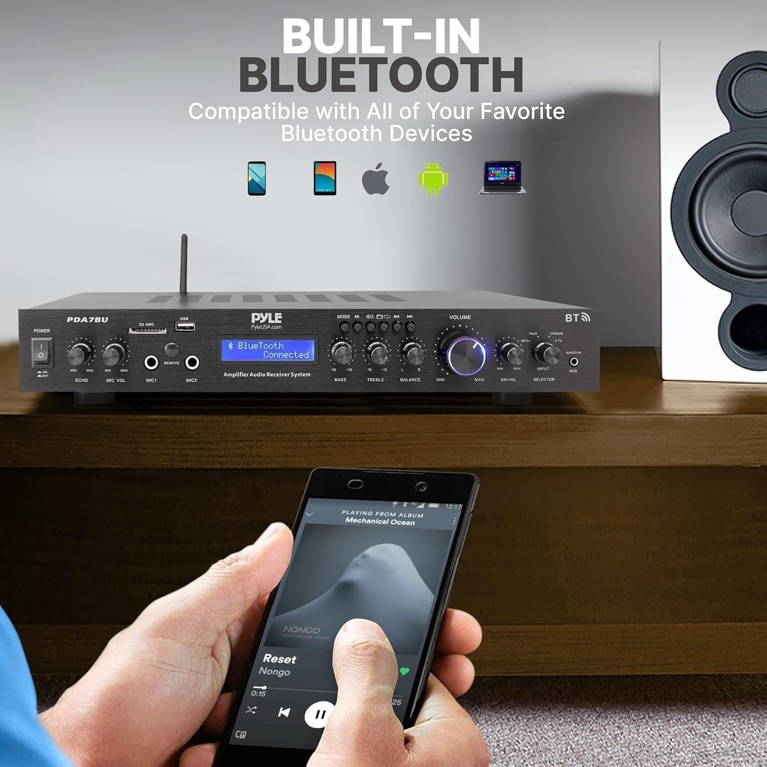200W Bluetooth HiFi Amplifier 5 Channel Stereo AV Receiver USB FM