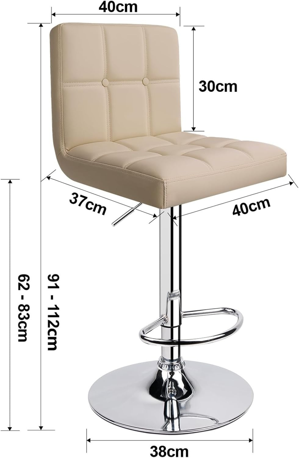 Adjustable Beige PU Leather Bar Stools Set of 2 | Swivel Counter Chairs