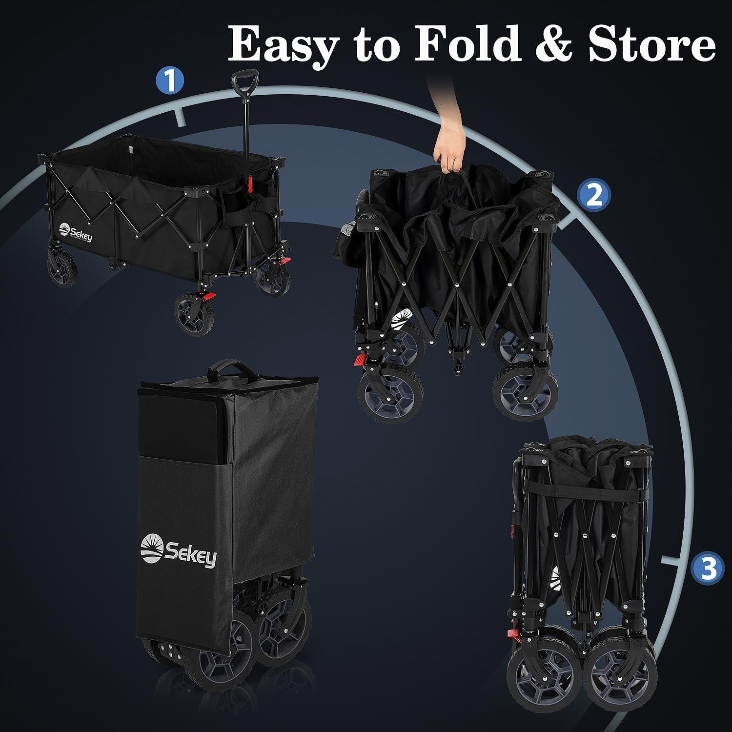 Black 200L Folding Camping Wagon 150kg Heavy Duty All Terrain Festival Trolley