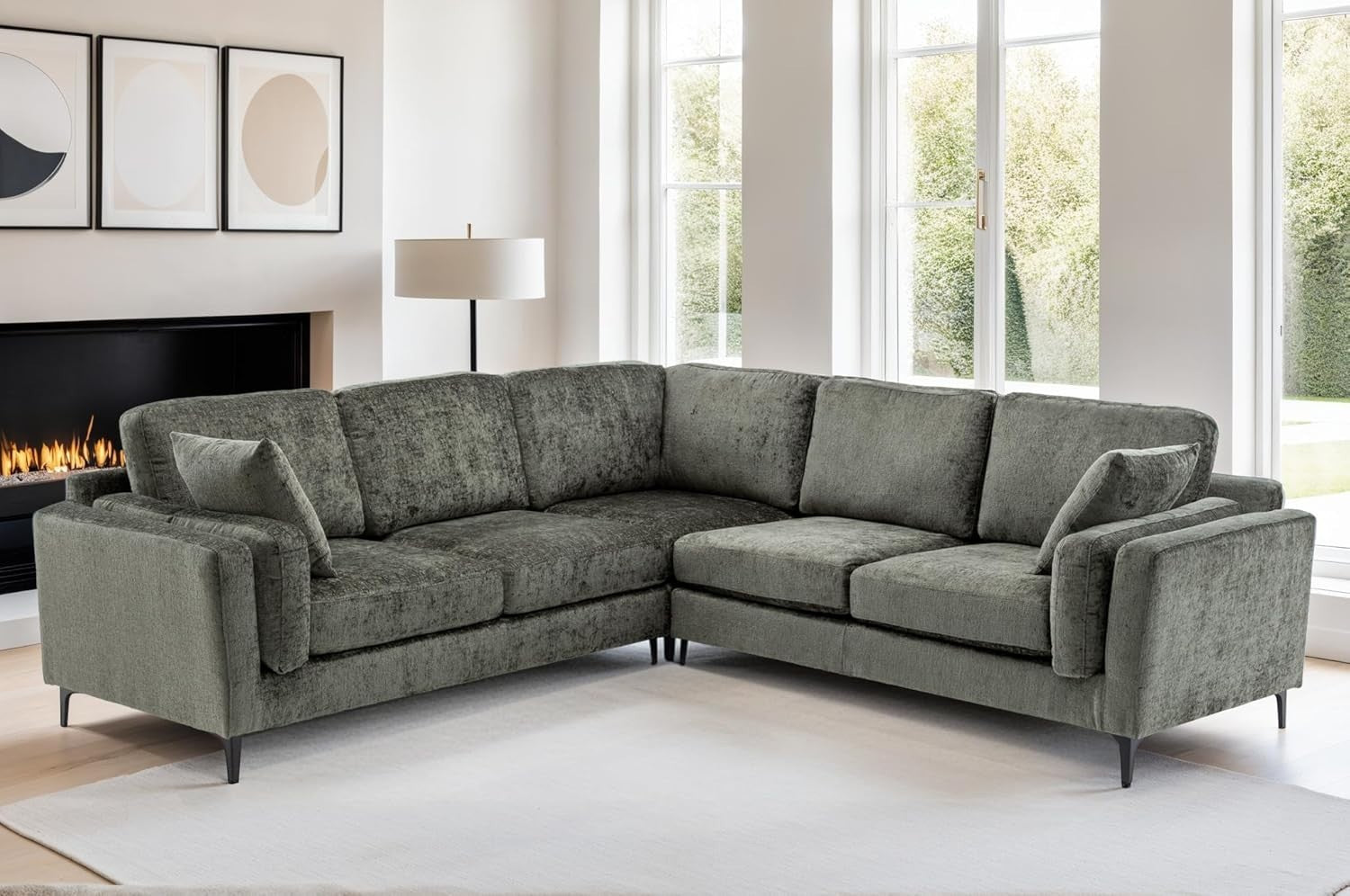 Modern 5-Seater L Shaped Corner Sofa Chenille Fabric Removable Cushions