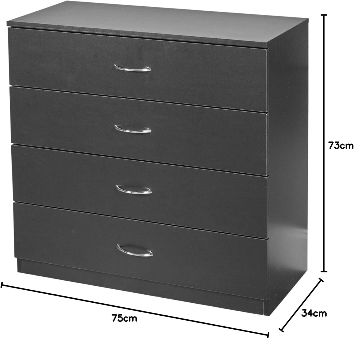 4 Drawer Black Wooden Bedroom Chest Storage Cabinet Polished Finish