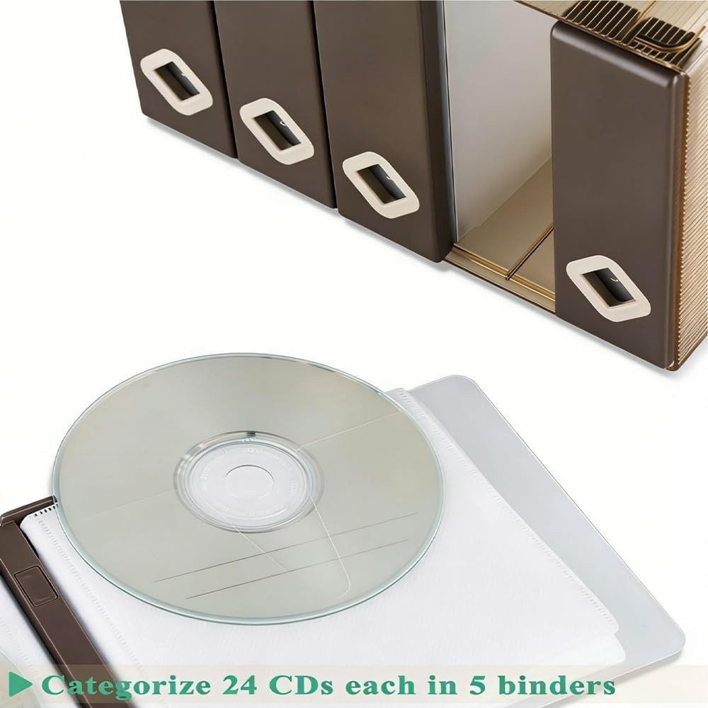CD DVD Storage Box Holds 120 Discs Media Organizer Stackable Brown