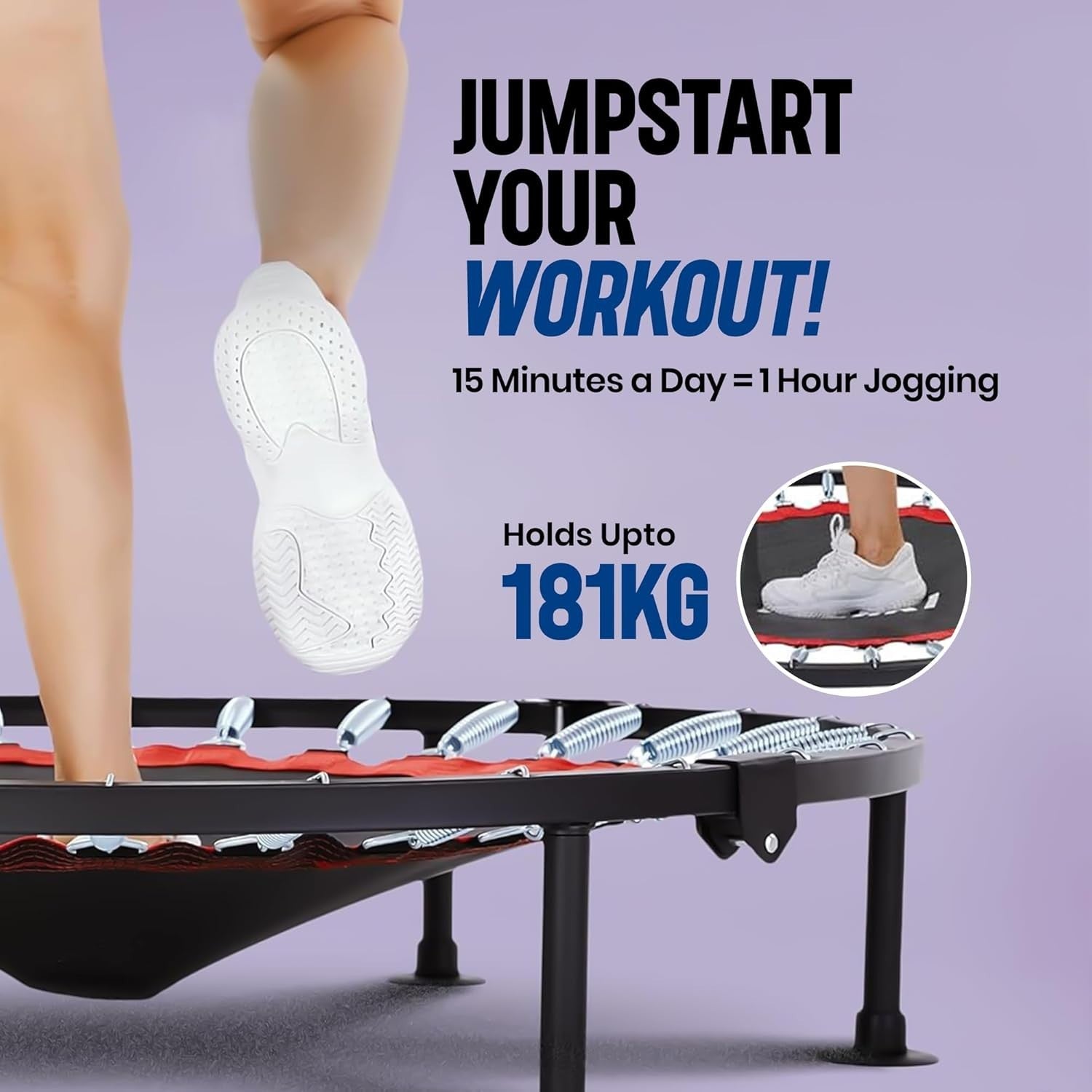 Foldable Fitness Rebounder Trampoline Silent Bungee 181kg Indoor
