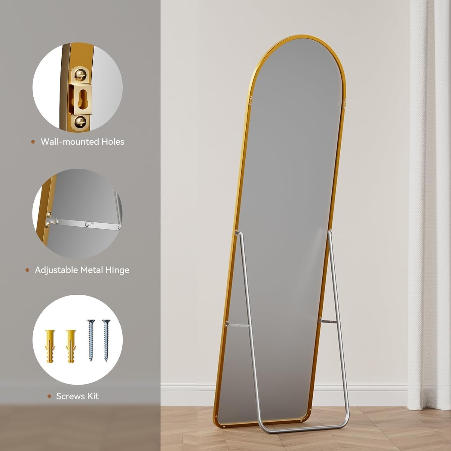 Gold Arch Full Length Mirror 165x60cm Leaning Wall Mirror for Bedroom Decor