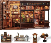 DIY Book Nook Coffee Shop Kit 3D Wooden Bookshelf Diorama LED Gift