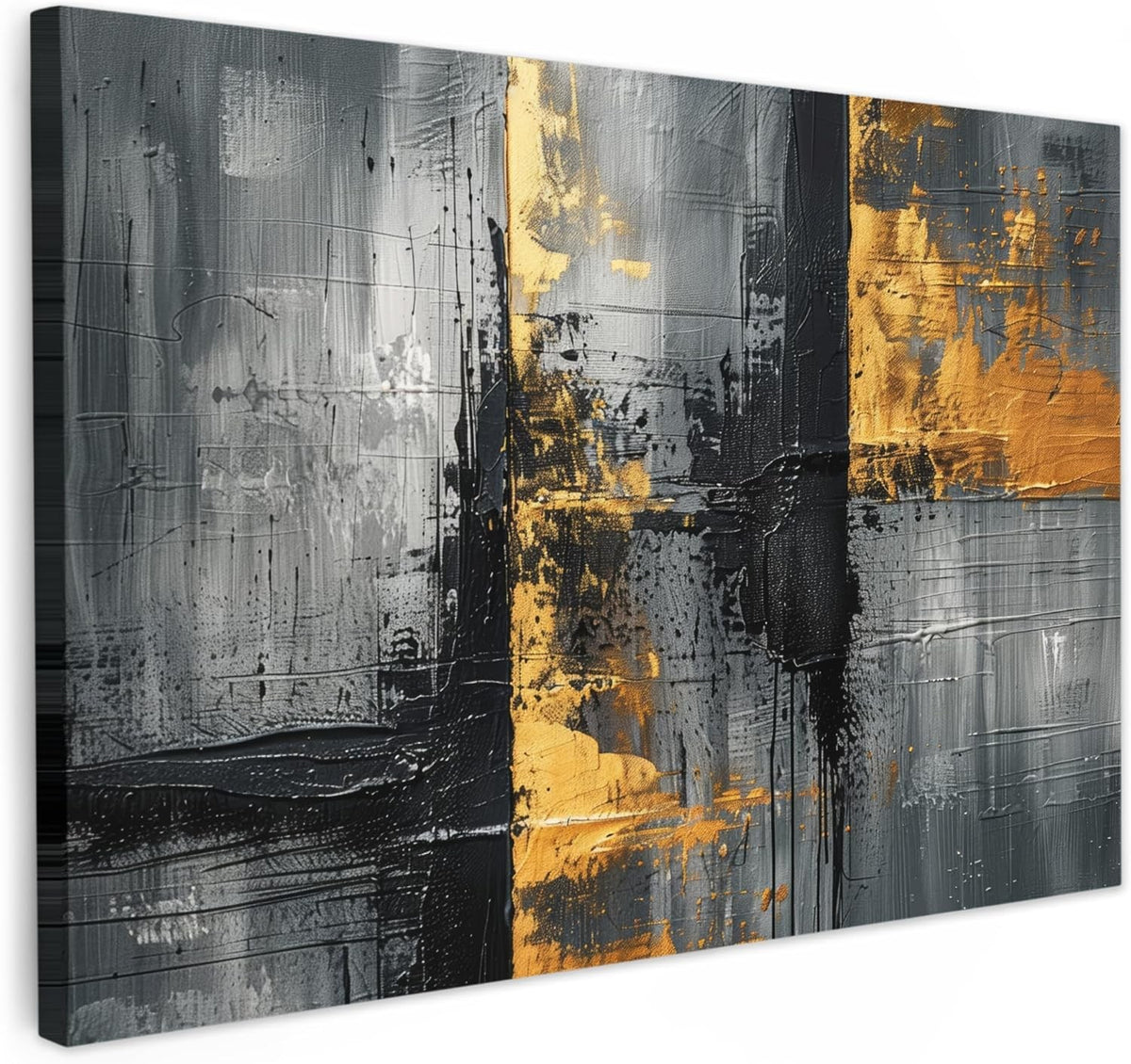 Gold Black Abstract Canvas Wall Art 60x40cm Luxury Framed Print