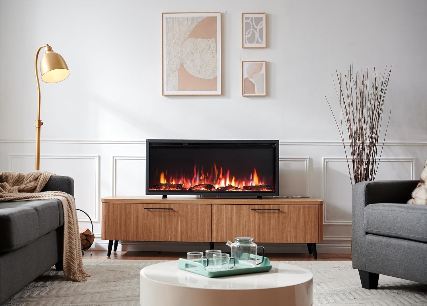 42” Recessed Wall Mounted Electric Fireplace LED Flame Heater Remote