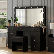 Black Makeup Vanity Desk Set, Hollywood Mirror, 9 Drawers, Lighted Dressing Tabl