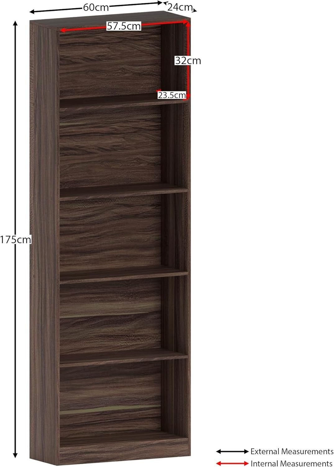 5 Tier Walnut Wooden Bookcase Modern Storage Display Shelf for Living Room