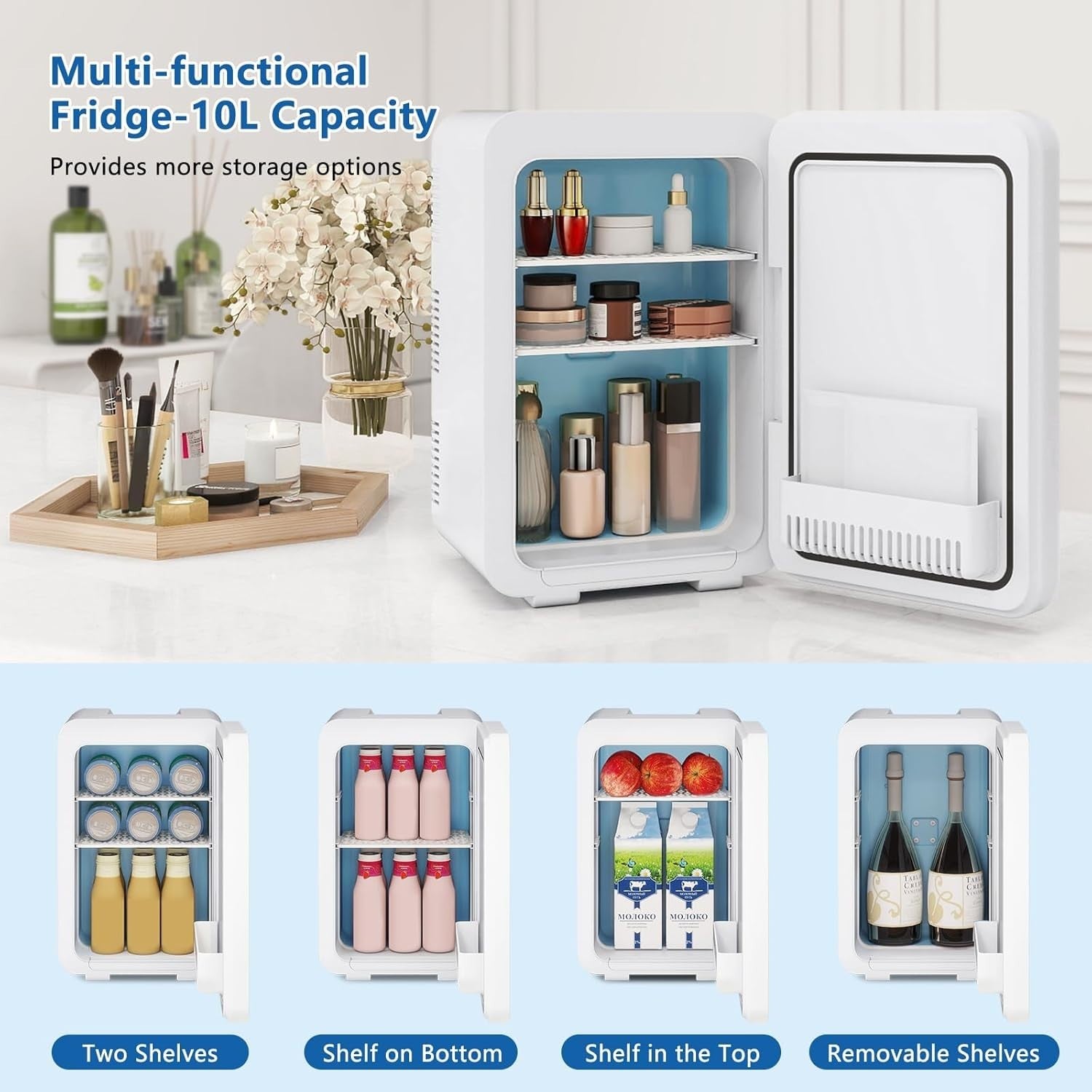 10L Mini Fridge Portable AC/DC Cooler Warmer Skincare Drinks Light Grey