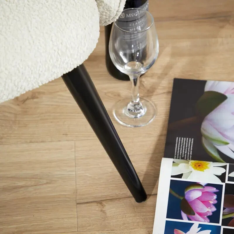 Cream Boucle Teddy Armchair Accent Chair w/ Black Legs Bedroom Lounge