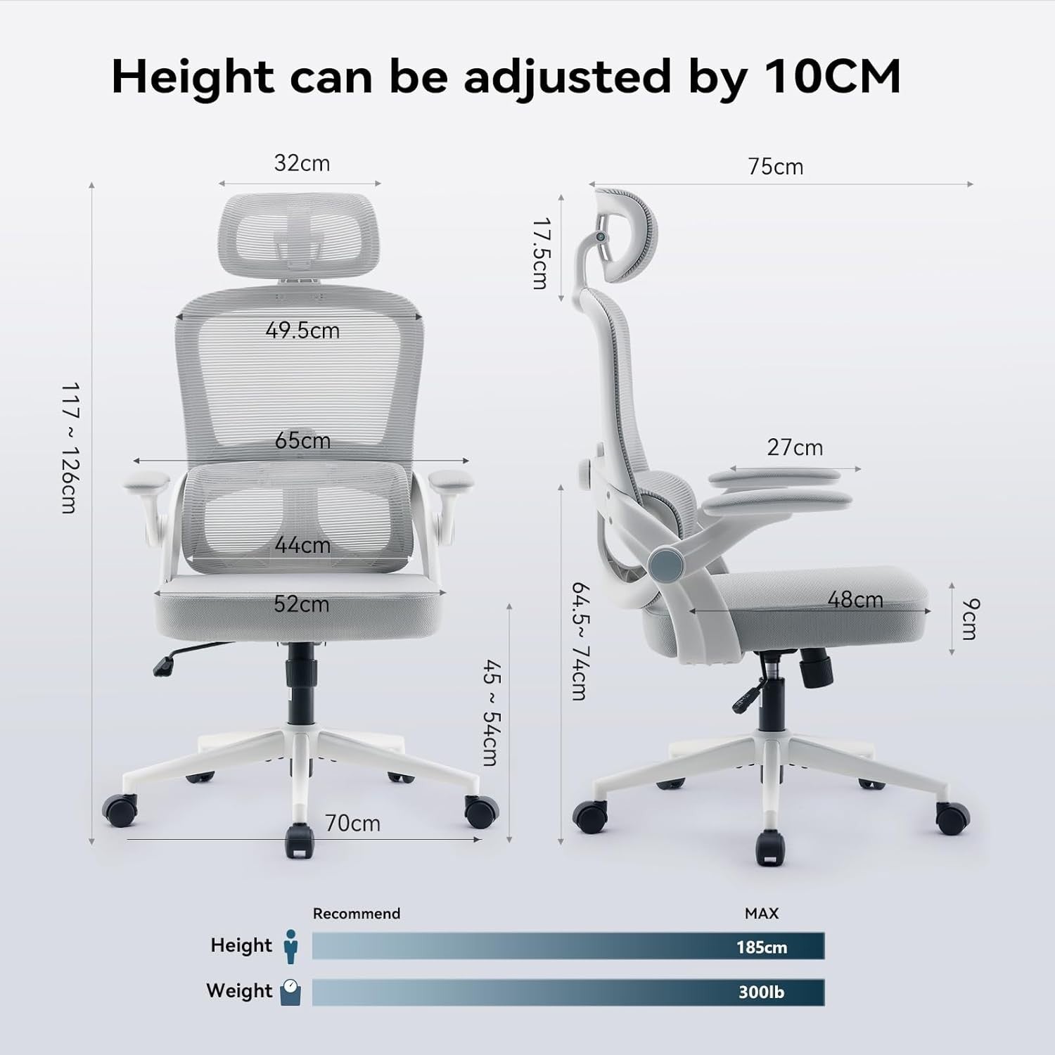 Ergonomic Mesh Office Chair Tall People Adjustable Lumbar Flip-Up Arms 300lb Sup