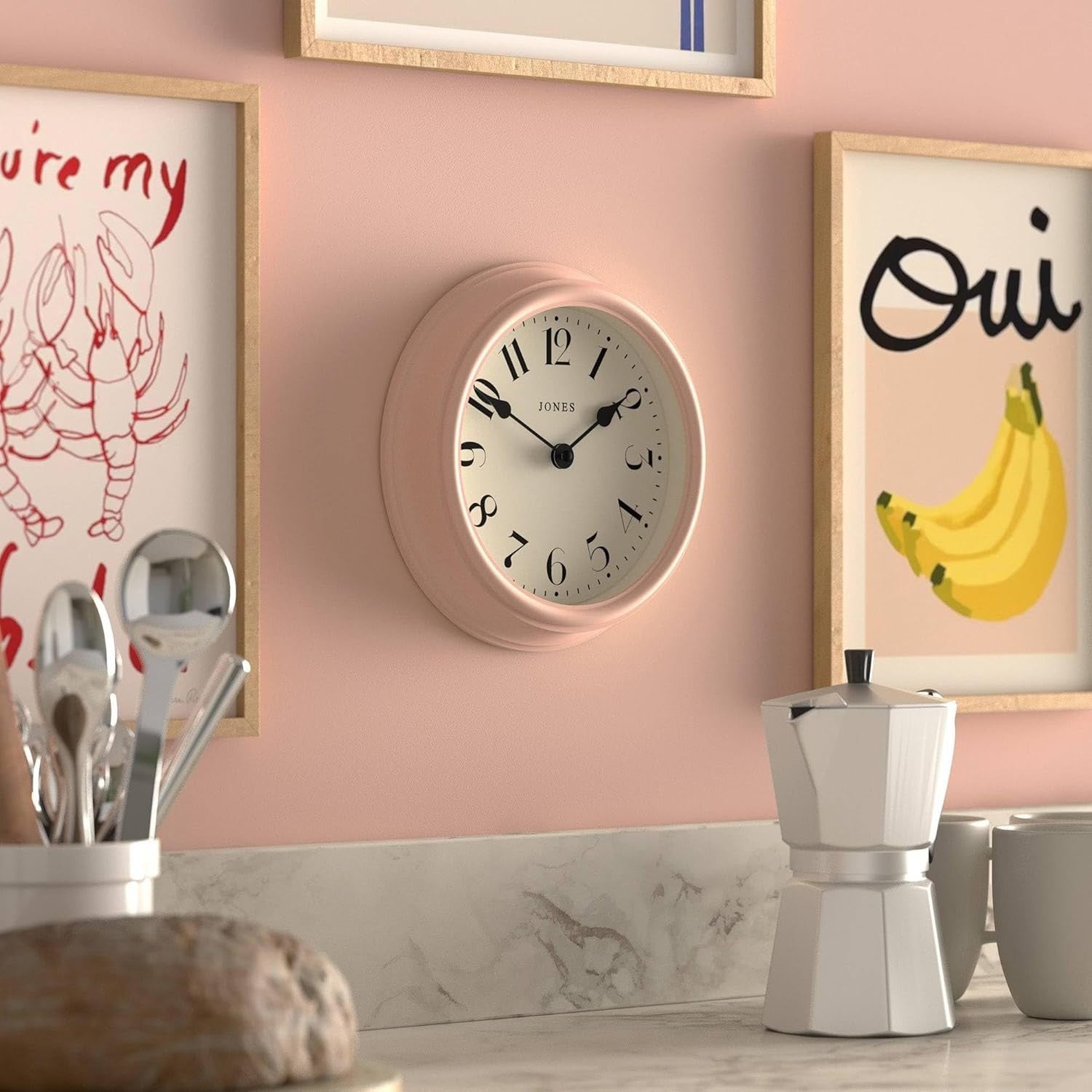 23cm Pink Wall Clock Modern Retro Design | Quiet Quartz Kitchen Bedroom Office