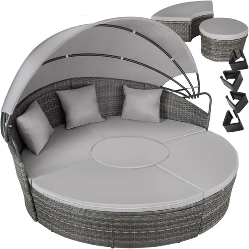 5-Piece Modular Rattan Garden Daybed Set with Adjustable Canopy & Cushions