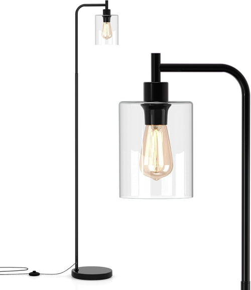 Industrial Floor Lamp Glass Shade Black Tall Standing Light Foot Switch