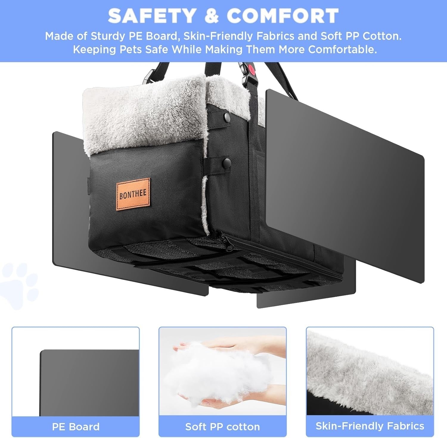 Center Console Dog Car Seat Booster Foldable Safety Leash Storage