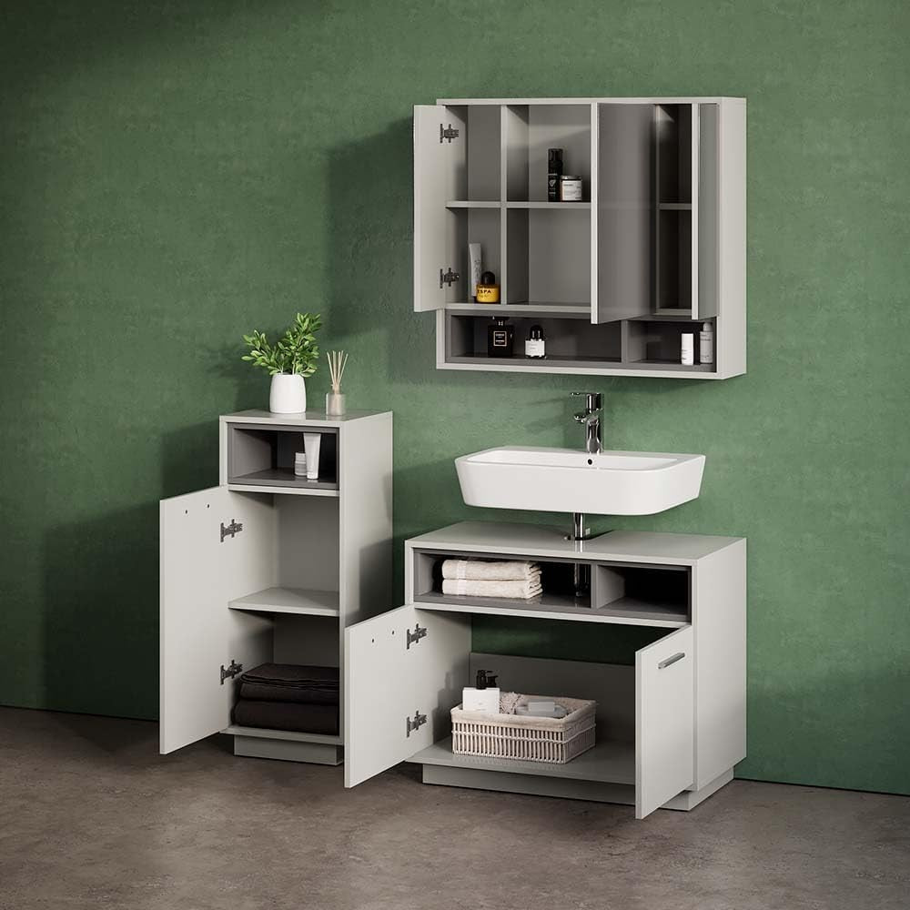 Grey Bathroom Sink Cabinet Vanity Storage Unit with Shelf 80x64cm Modern