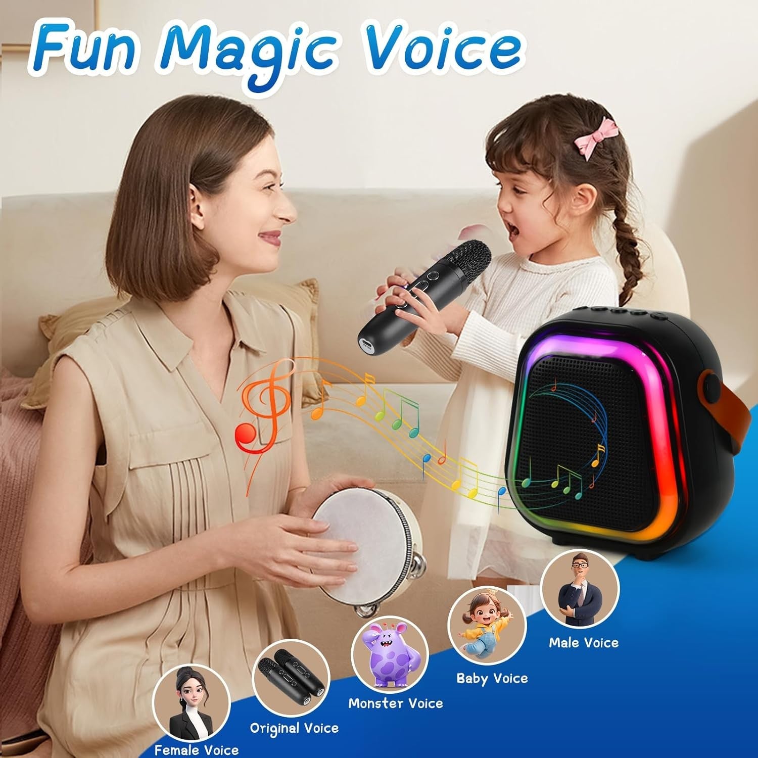Kids Karaoke Machine Bluetooth Speaker 2 Wireless Mics