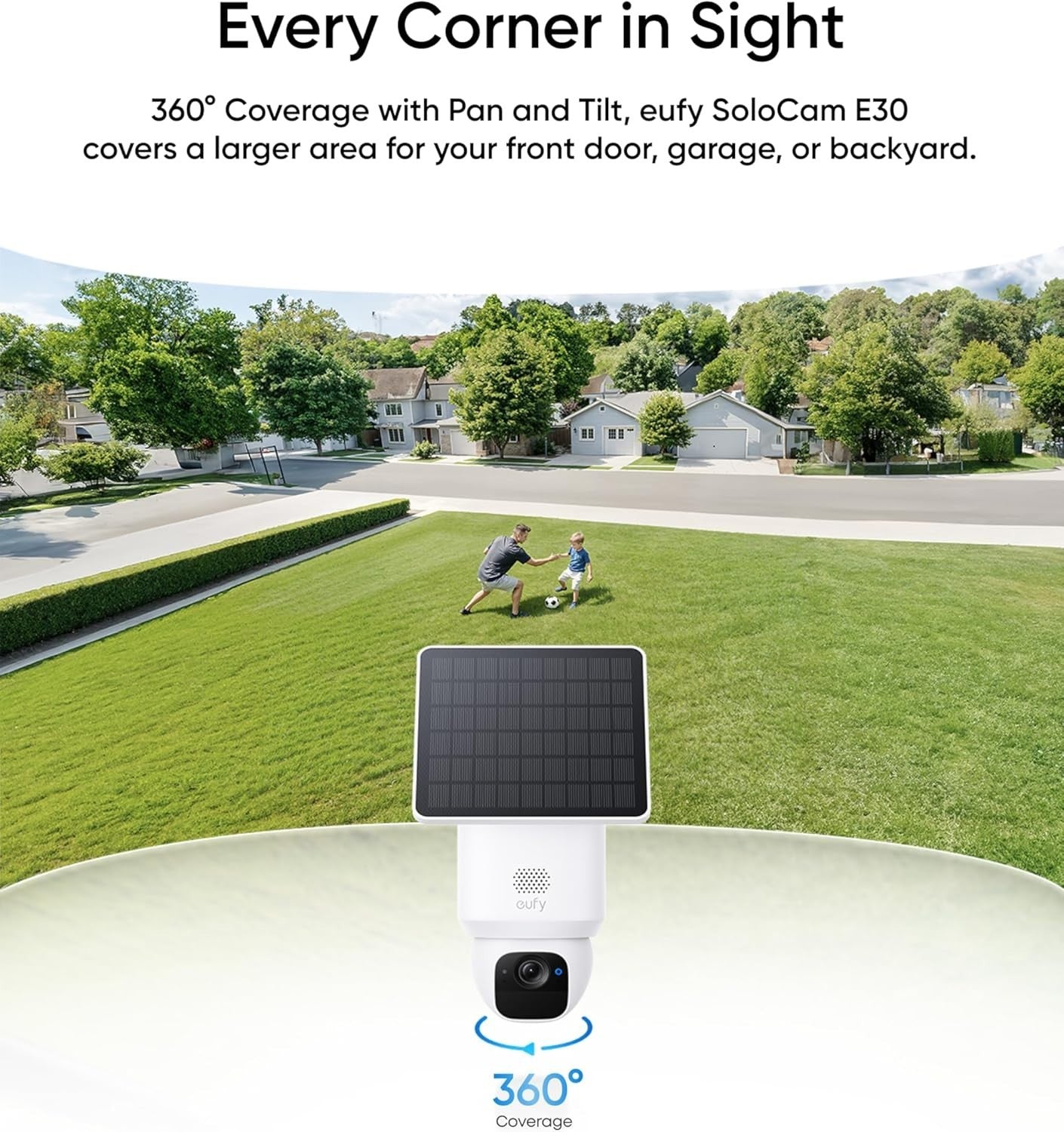 2K Solar Security Camera 360° PTZ AI Tracking Outdoor WiFi No Fee