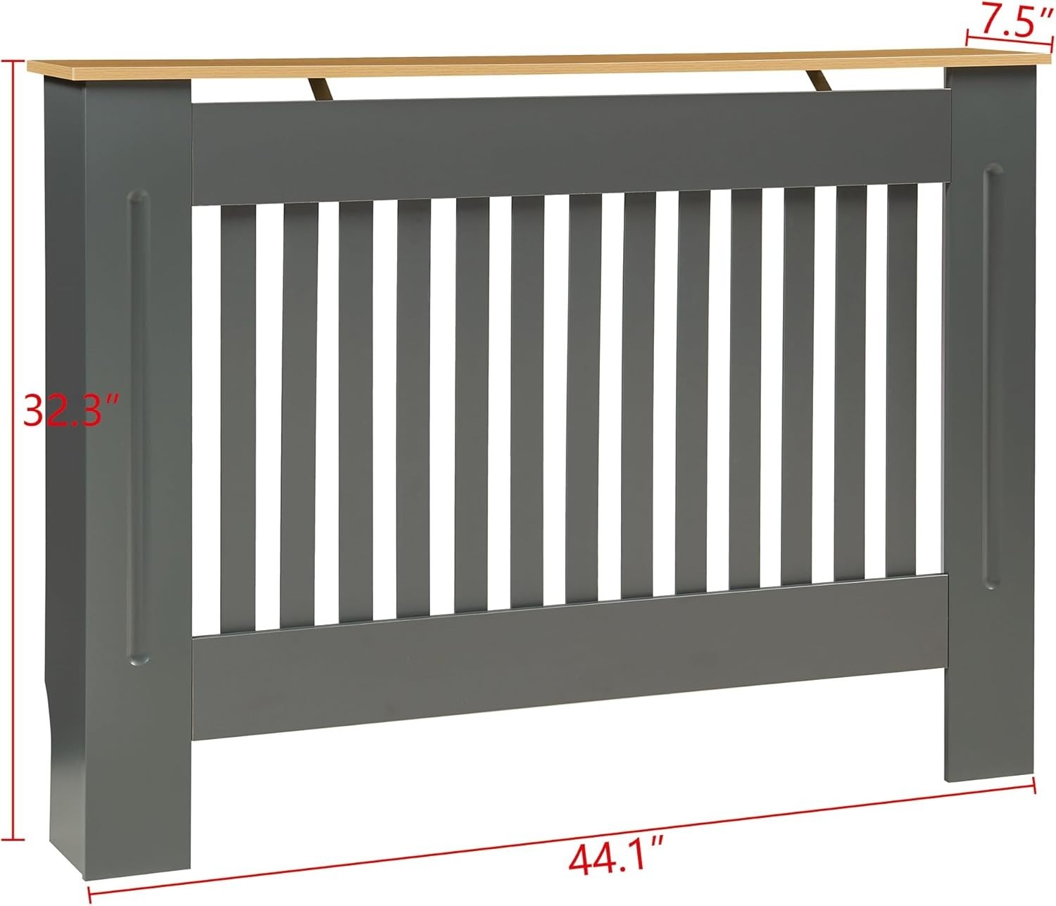 Modern Grey Radiator Cover Medium Slatted Wood Cabinet 112cm Stylish Shelf