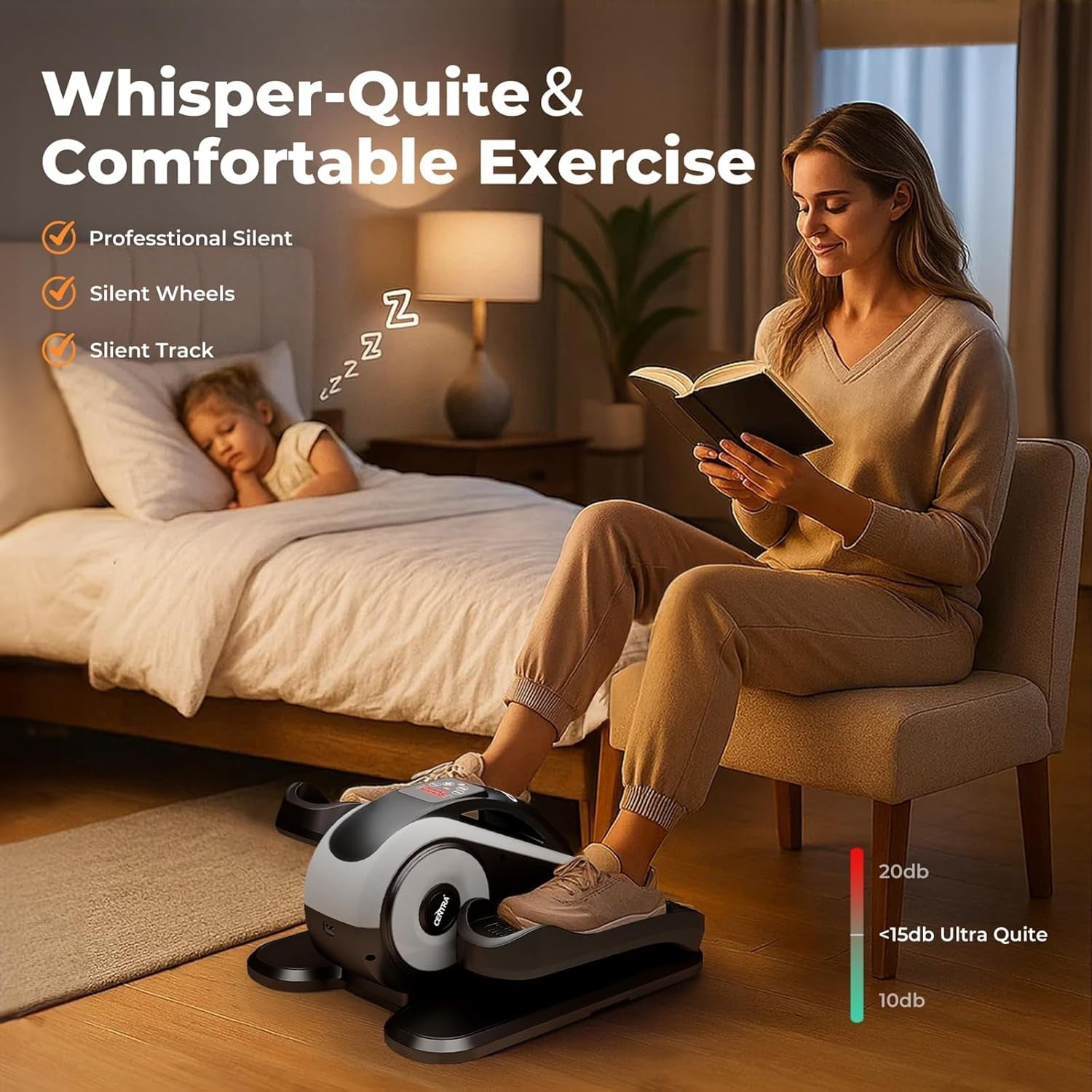Under Desk Electric Elliptical Pedal Exerciser Quiet Seated Leg Trainer 15 Speed