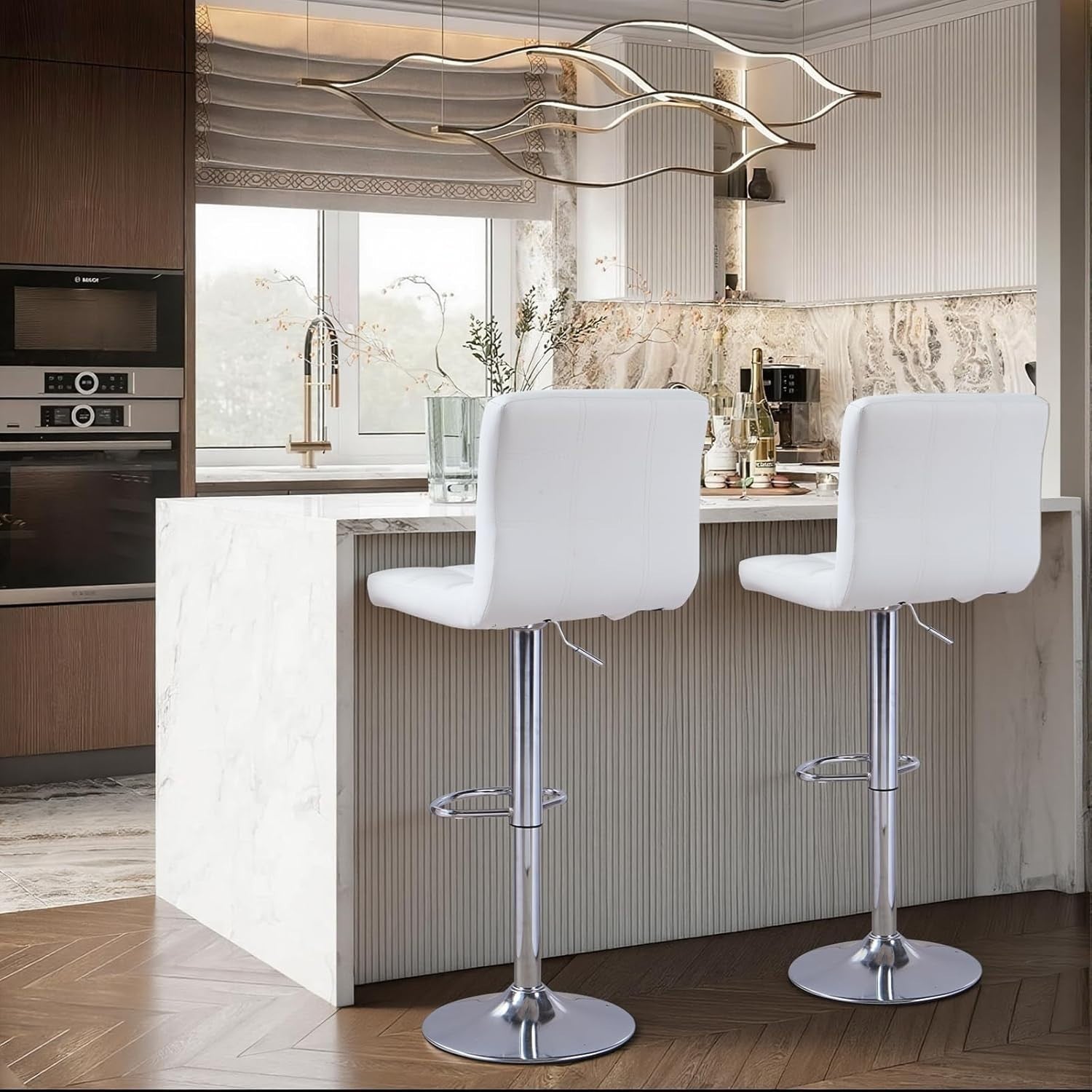Black Swivel Bar Stool, Gas Lift Adjustable Height, Modern
