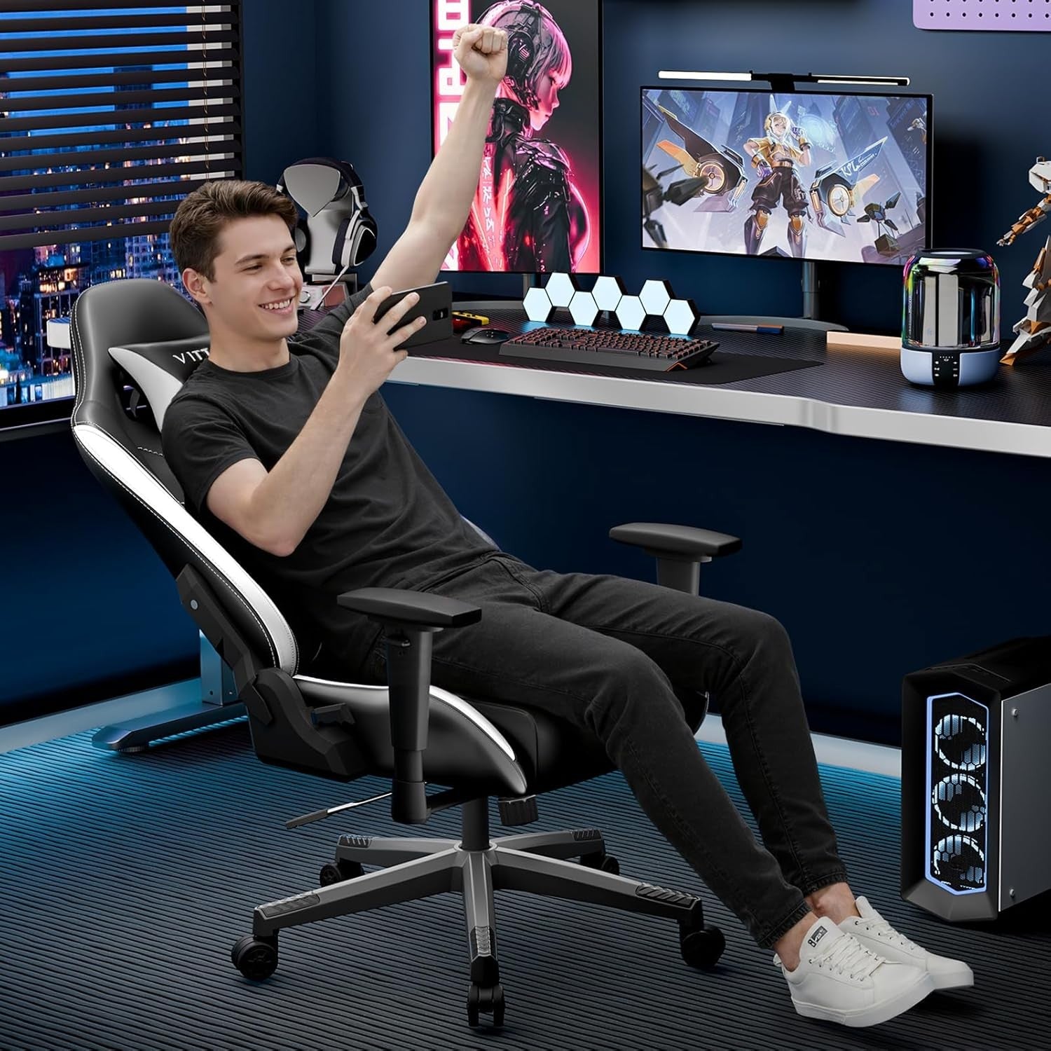 Ergonomic Gaming Chair Reclining Swivel Lumbar White