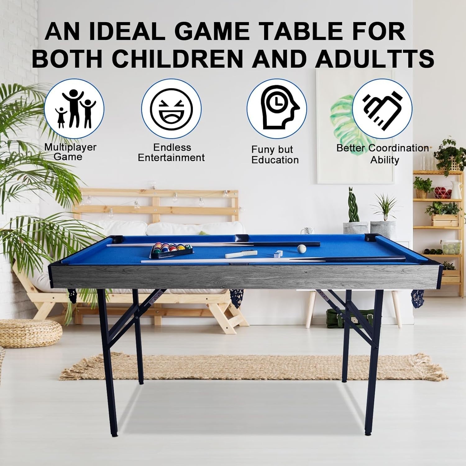 5 in 1 Folding Game Table Pool Hockey Tennis Bowling Family Play