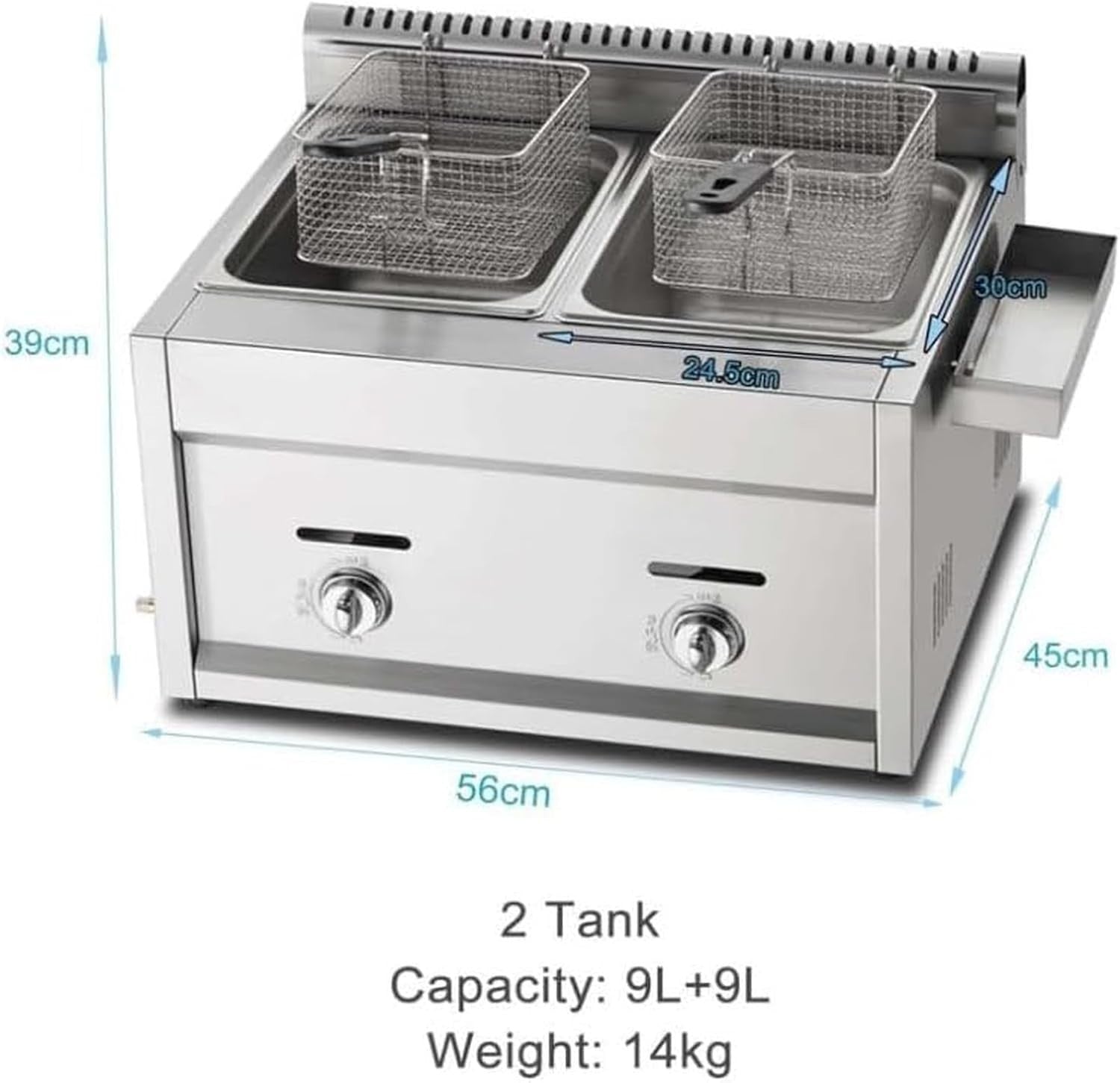Commercial LPG Gas Deep Fryer Double Tank 18L Stainless Steel
