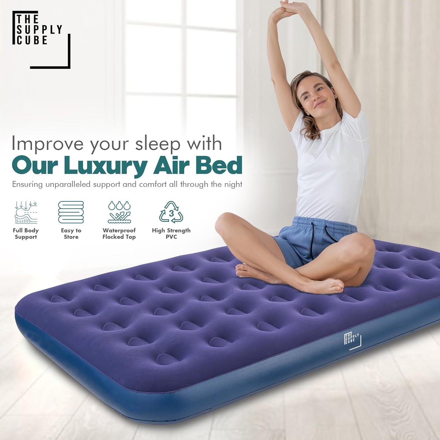 Double Air Mattress Inflatable Bed with AC Pump Waterproof Durable