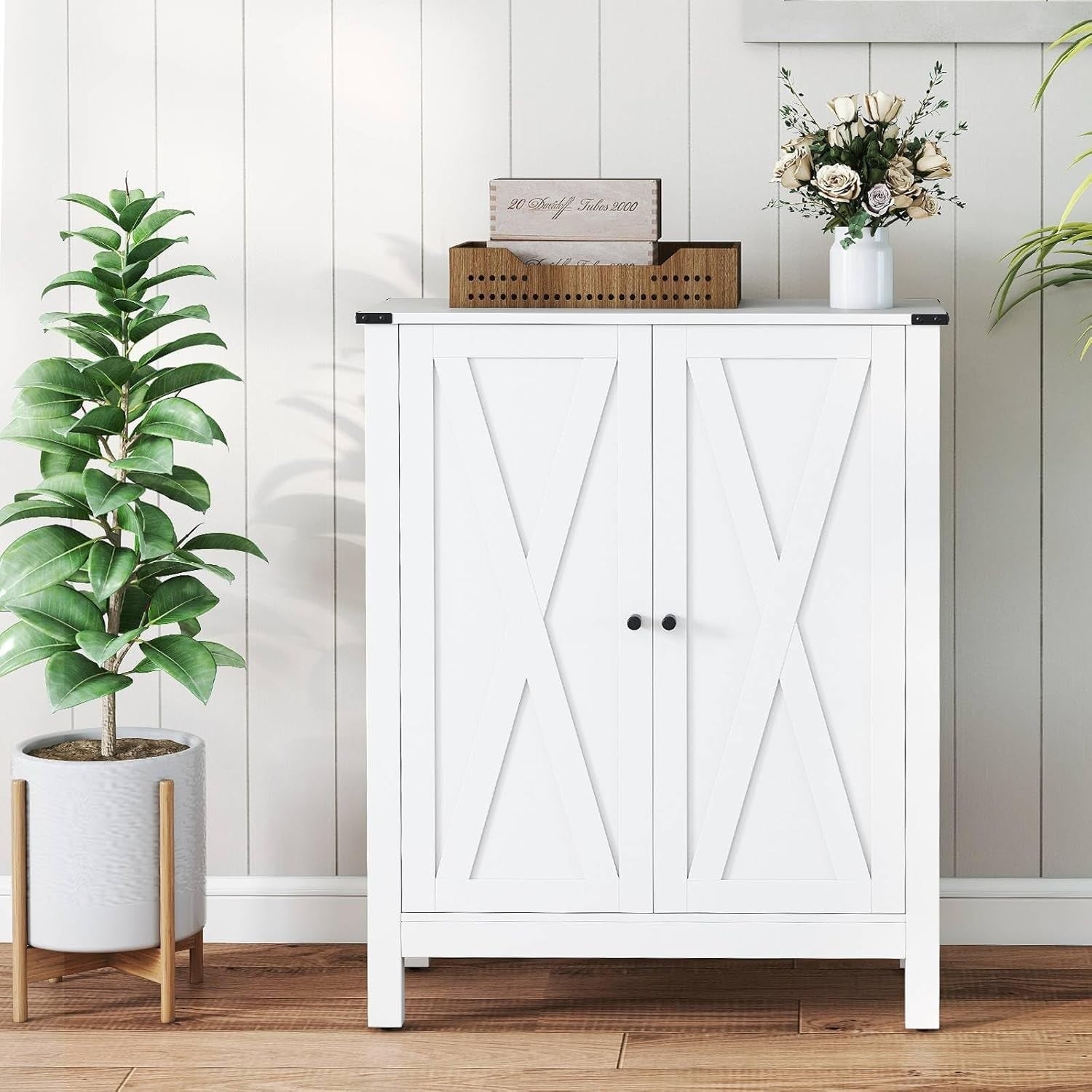 Adjustable 5-Shelf Wooden Shoe Cabinet with Magnetic Doors & Anti-Tip Safety
