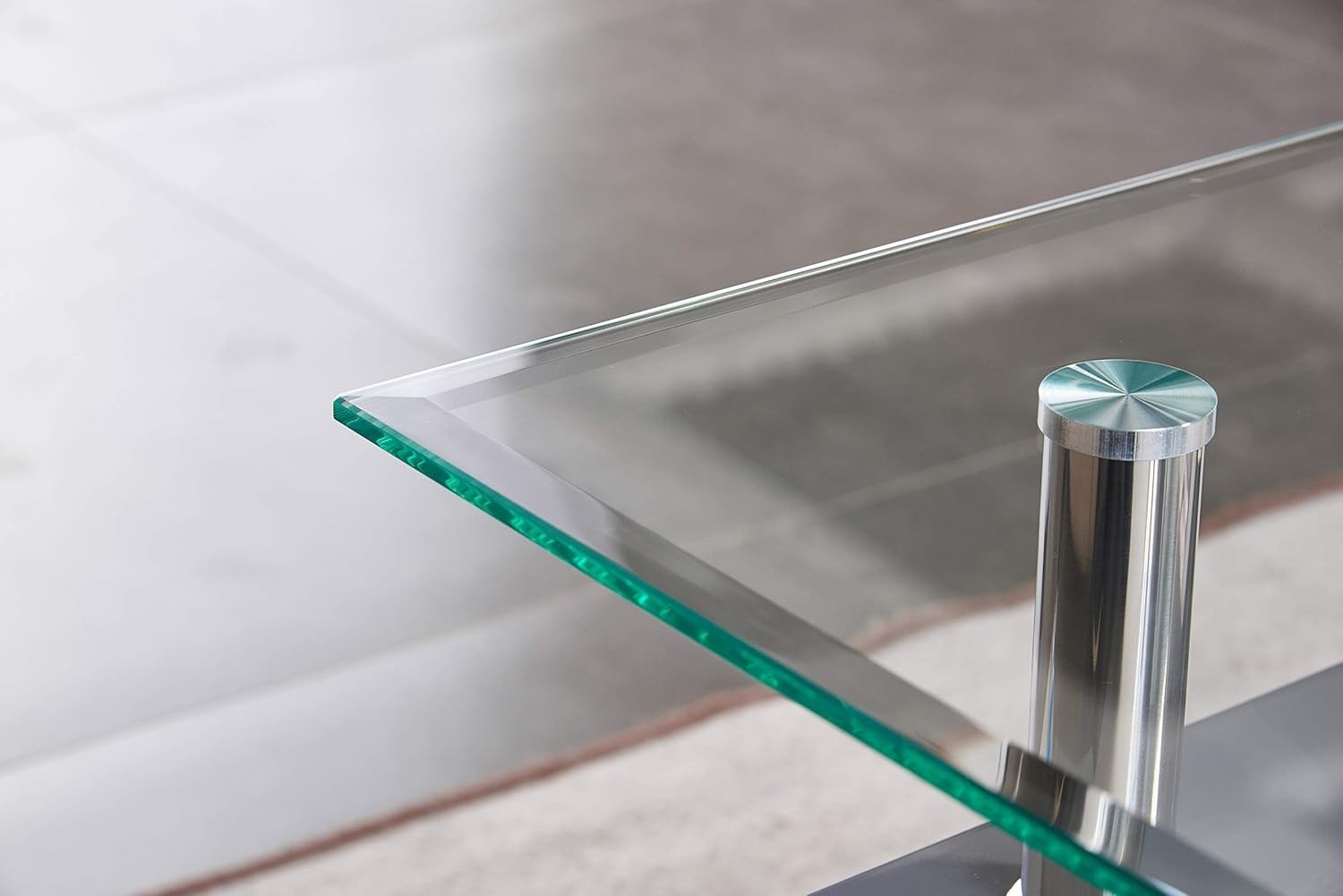 Modern Glass Top Coffee Table with Grey Shelf & High Gloss Legs – 100x60cm