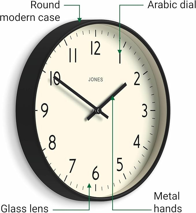 Modern 30cm Silent Wall Clock | Minimalist Black Frame | Easy Read Home Decor