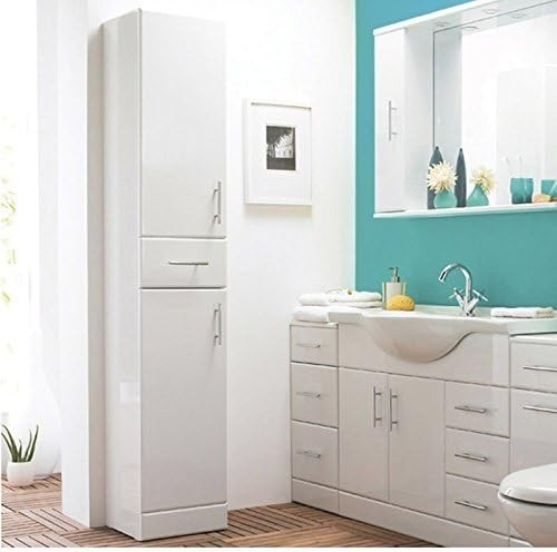Tall Bathroom Cabinet High Gloss White Storage Unit 190cm Slim Tower