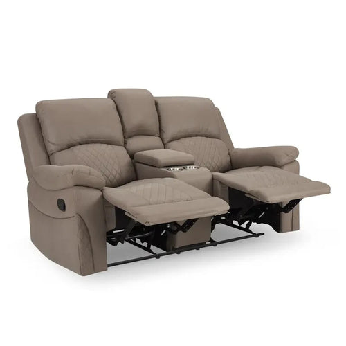 2 Seater Recliner Sofa Air Leather Brown Manual Couch Cupholder Storage