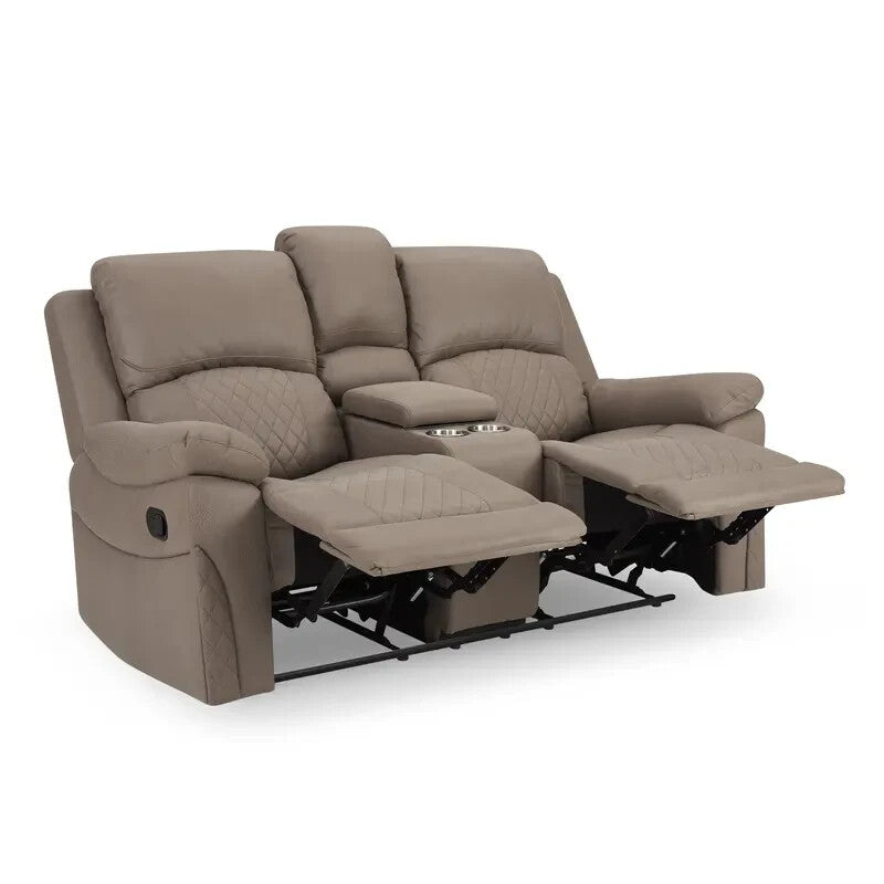 2 Seater Recliner Sofa Air Leather Brown Manual Couch Cupholder Storage