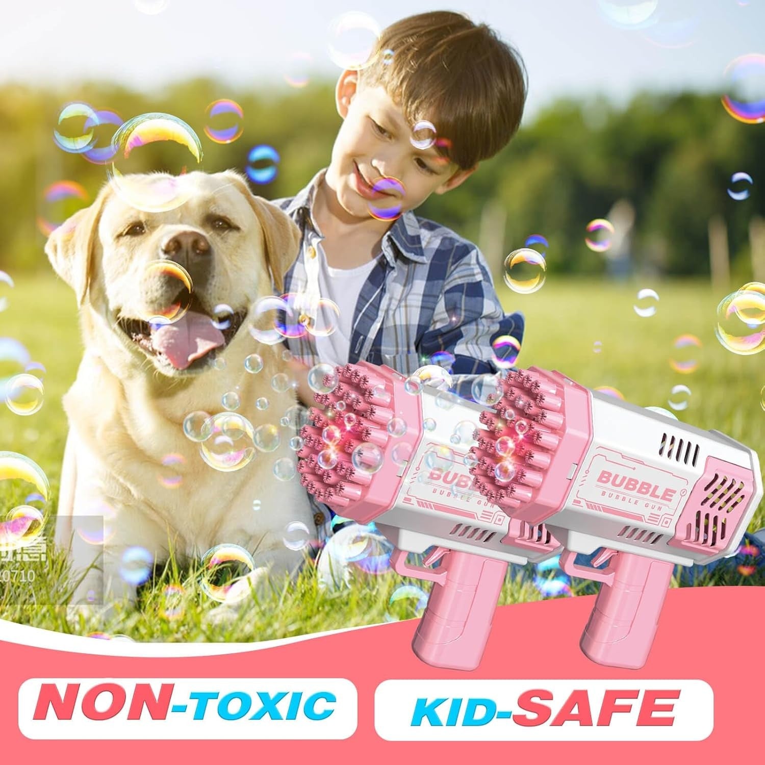 2 Pack Bubble Guns Kids Toy Set with Lights Pink
