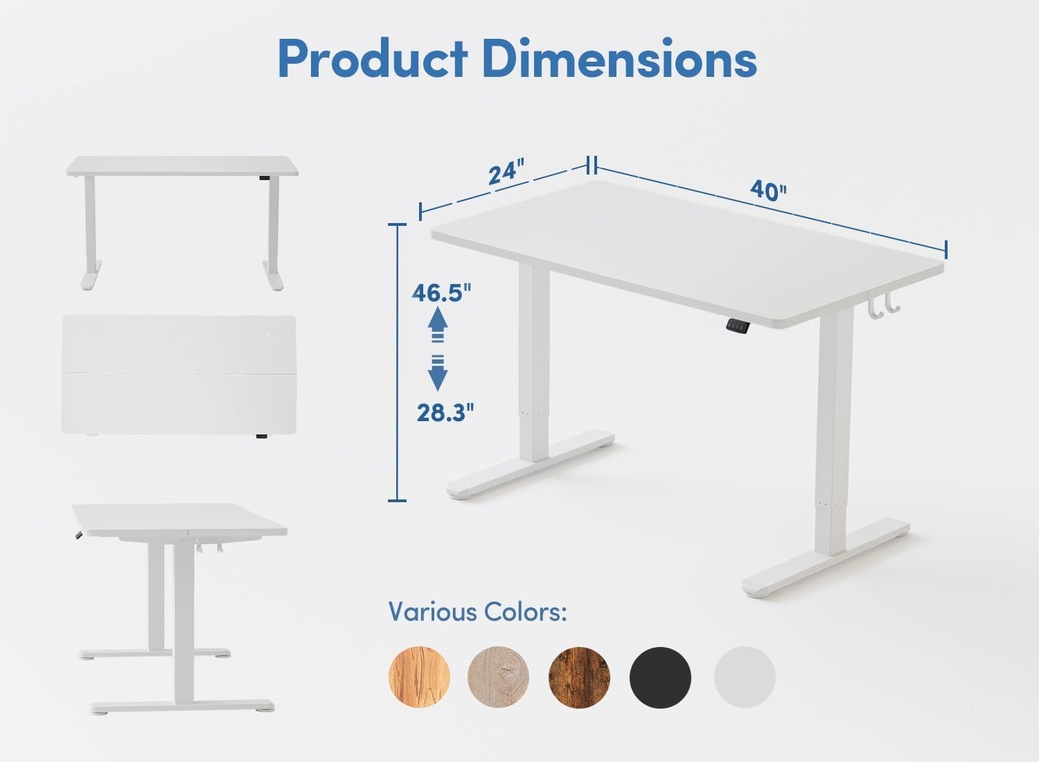 White Electric Standing Desk 100cm Adjustable Sit Stand Table with Memory