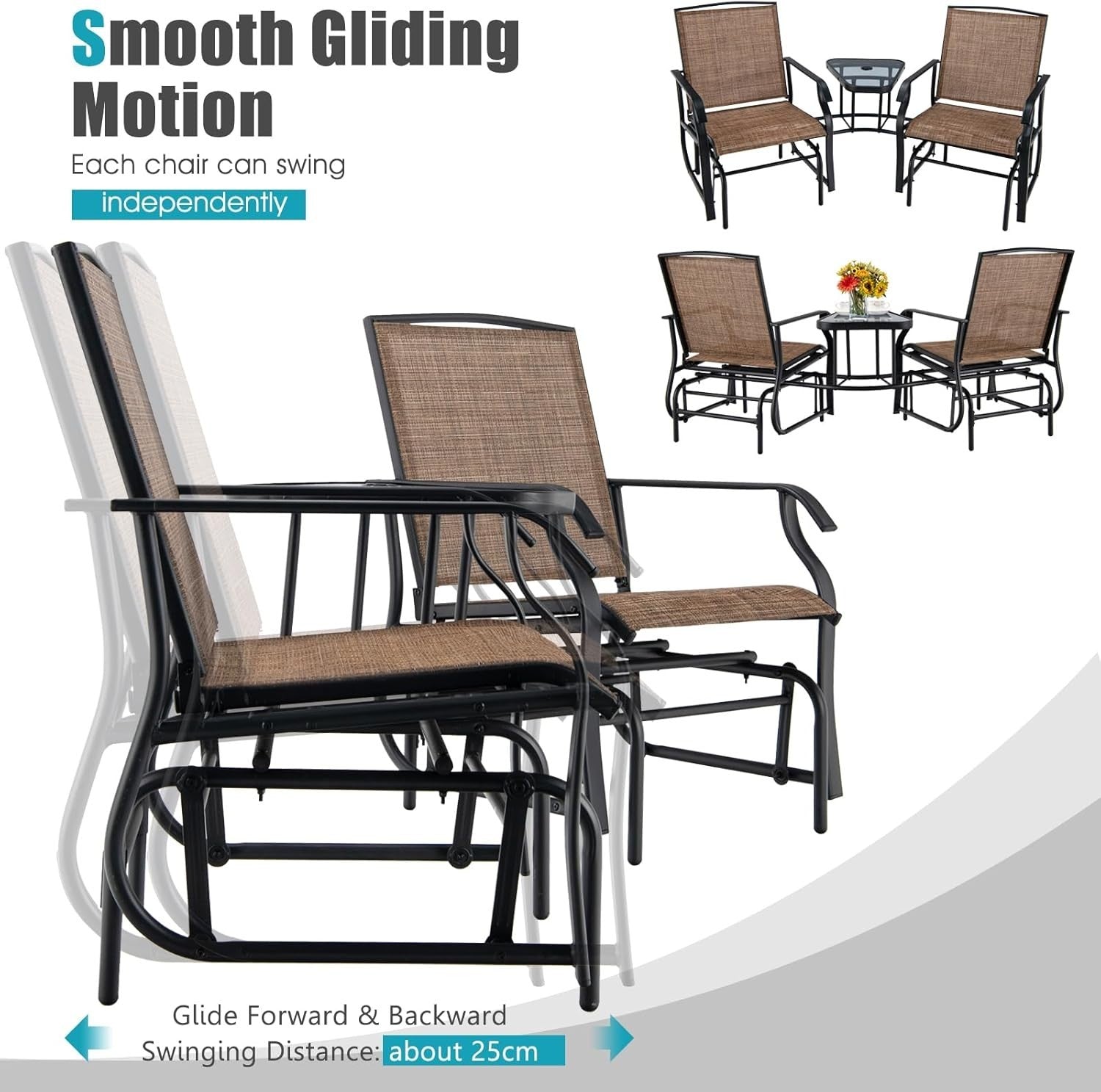 2 Seater Outdoor Glider Rocking Chair Set w/ Table for Patio Garden